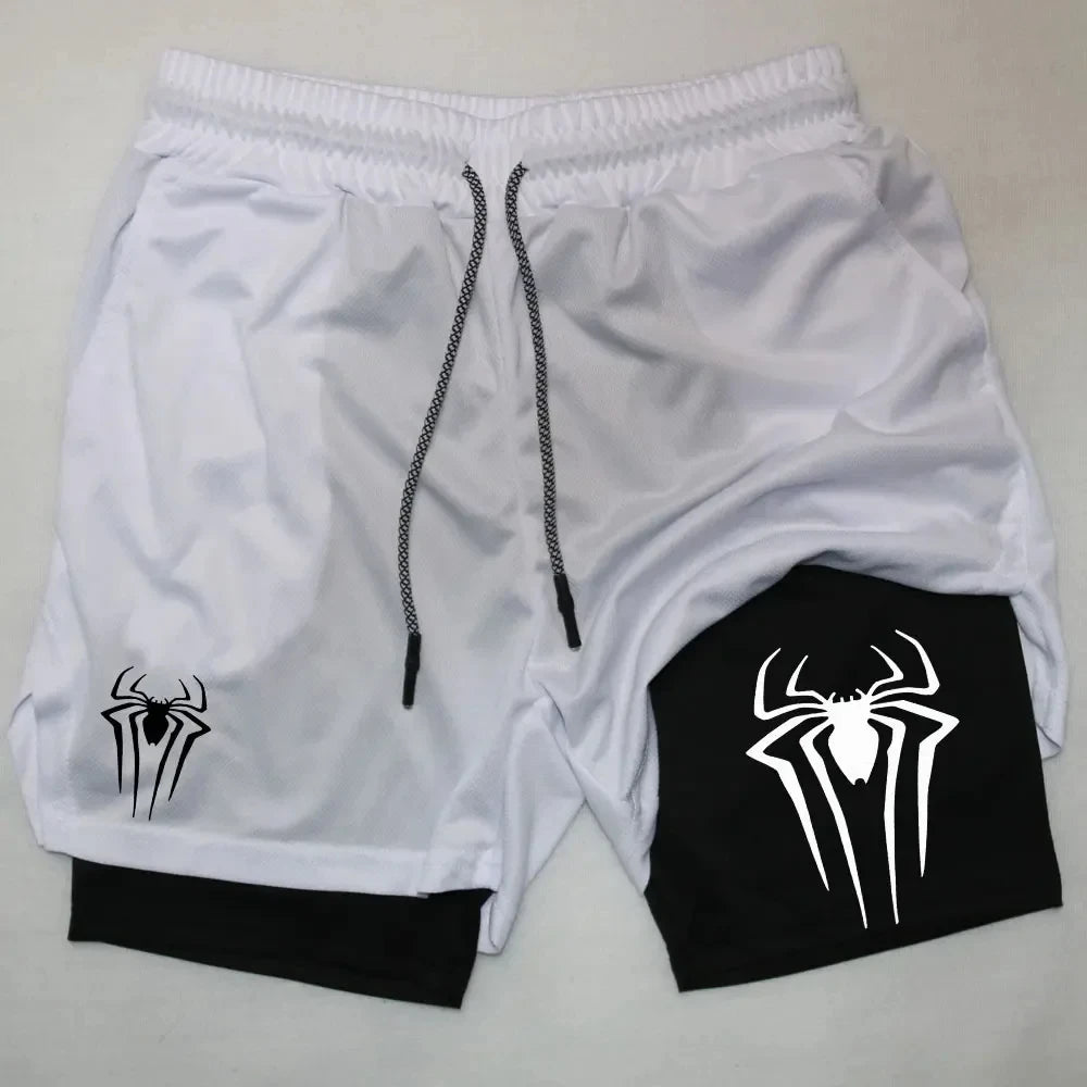 Men’s Spider Print 2-in-1 Compression Gym Shorts
