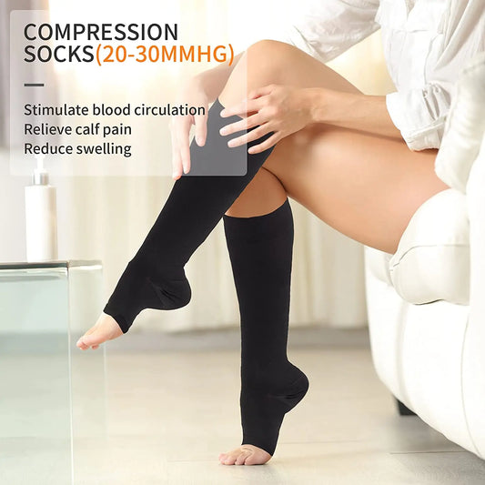 Compression toeless support socks S–XXL for varicose vein relief and circulation support