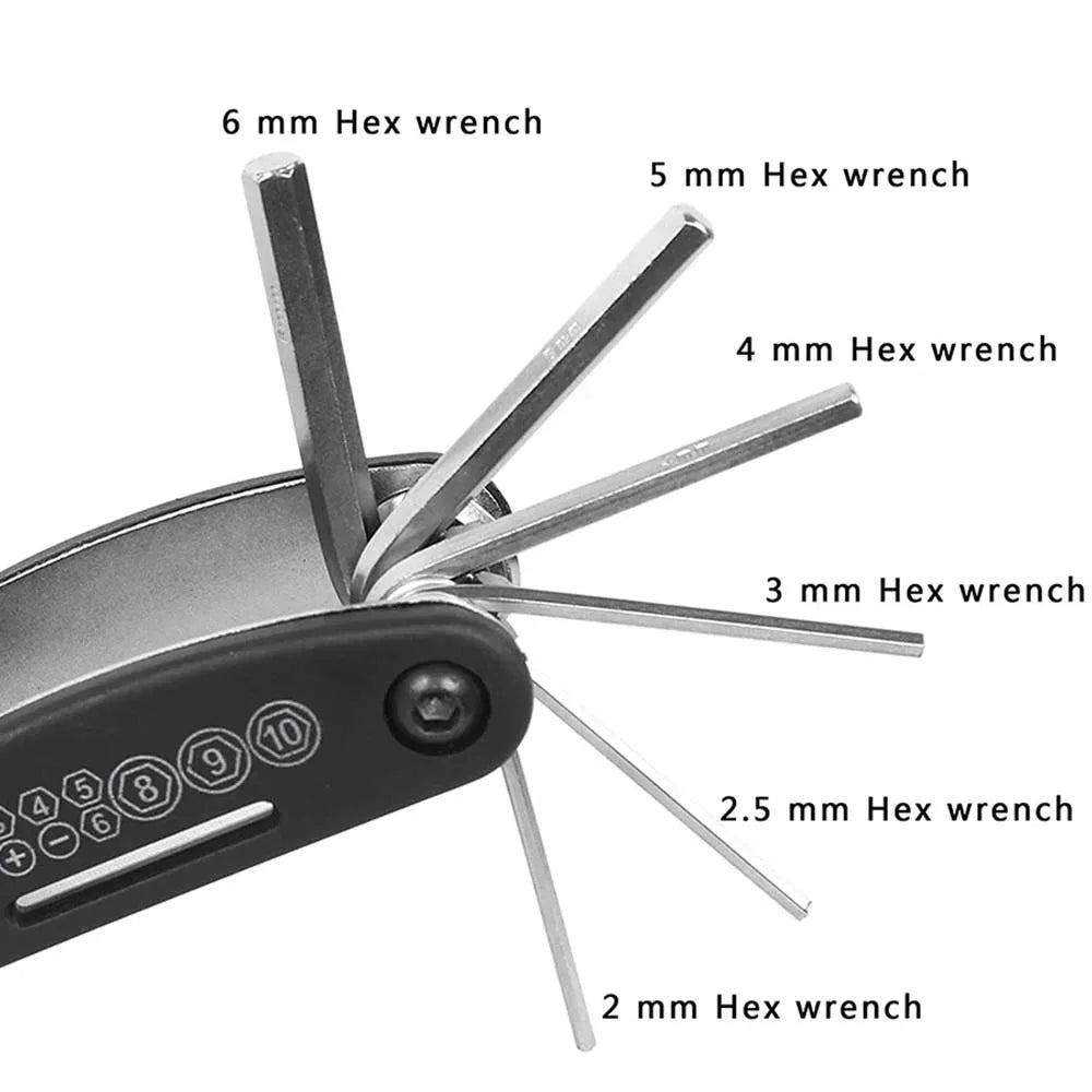 16-in-1 portable bike repair tool with wrench and screwdriver set