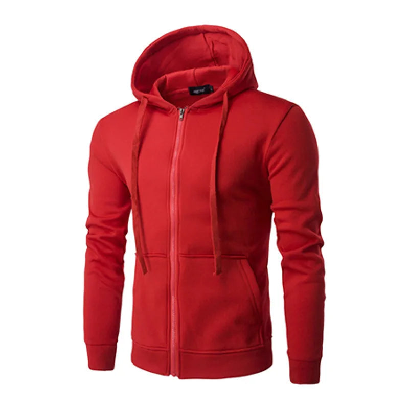 Men Long Sleeve Hoodie Zipper Closure