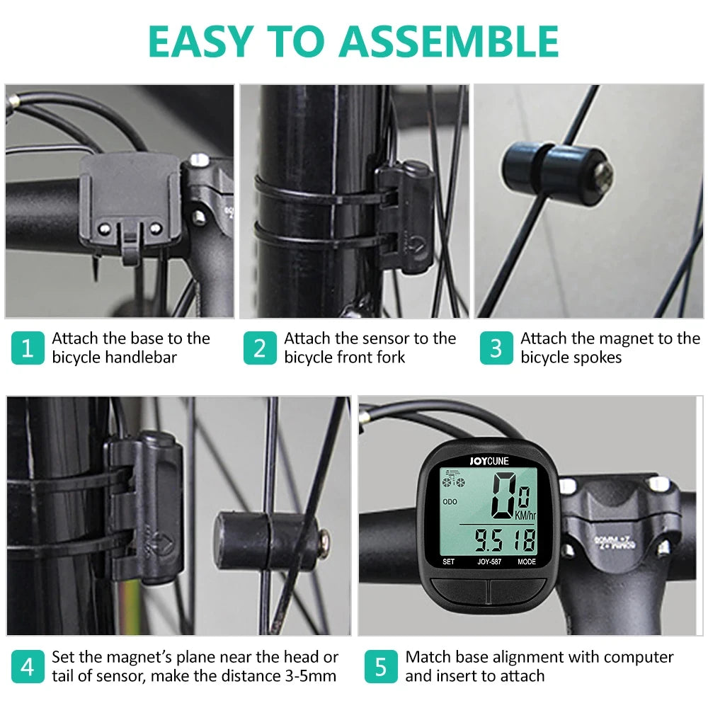 Waterproof wired bike computer with speedometer, odometer, and LED display