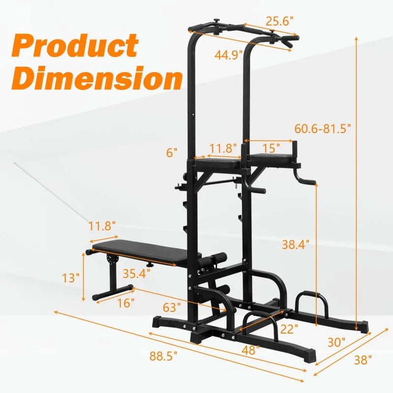 Power Tower Dip Station with Bench & Pull-Up Bar