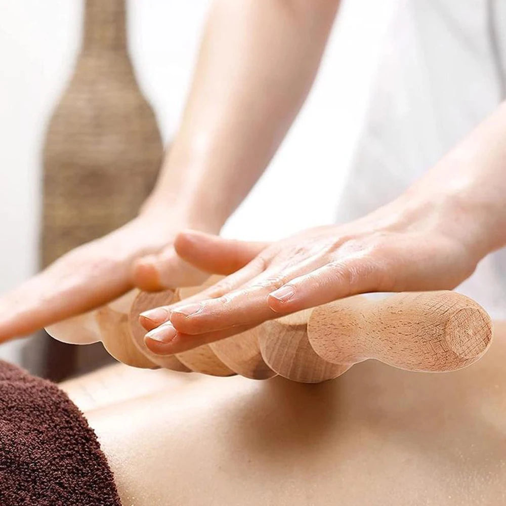 Wooden massage roller for trigger point and cellulite relief