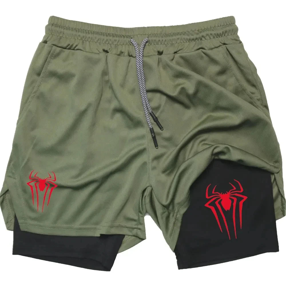 Men’s Spider Print 2-in-1 Compression Gym Shorts