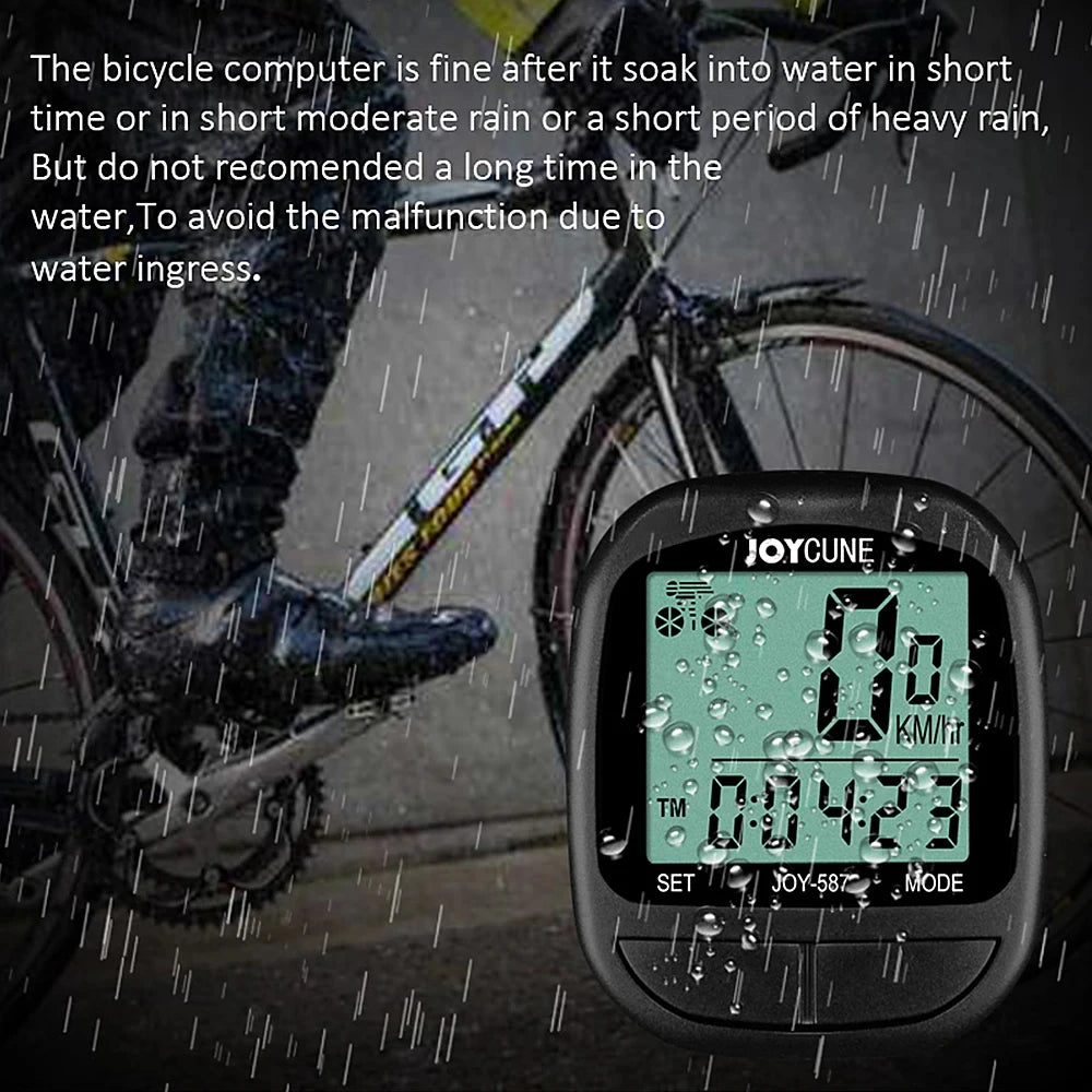 Waterproof wired bike computer with speedometer, odometer, and LED display