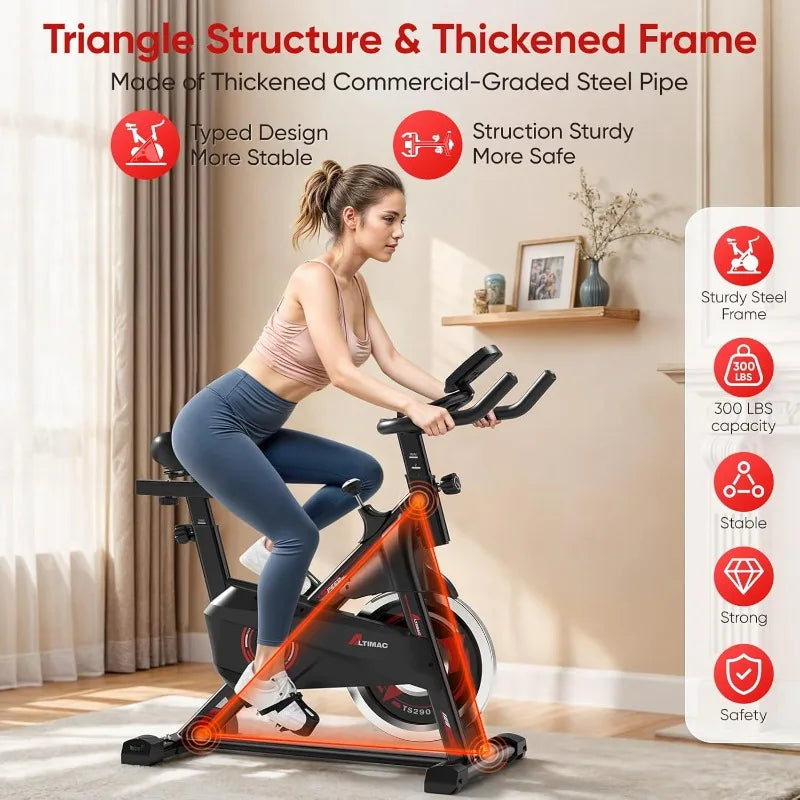 Silent belt drive stationary exercise bike for home with 300lb capacity