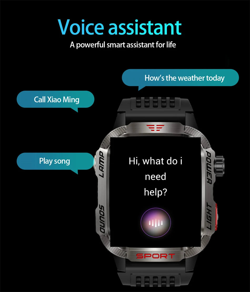Military-style GPS smartwatch with flashlight, compass, and Bluetooth call – waterproof and outdoor-ready