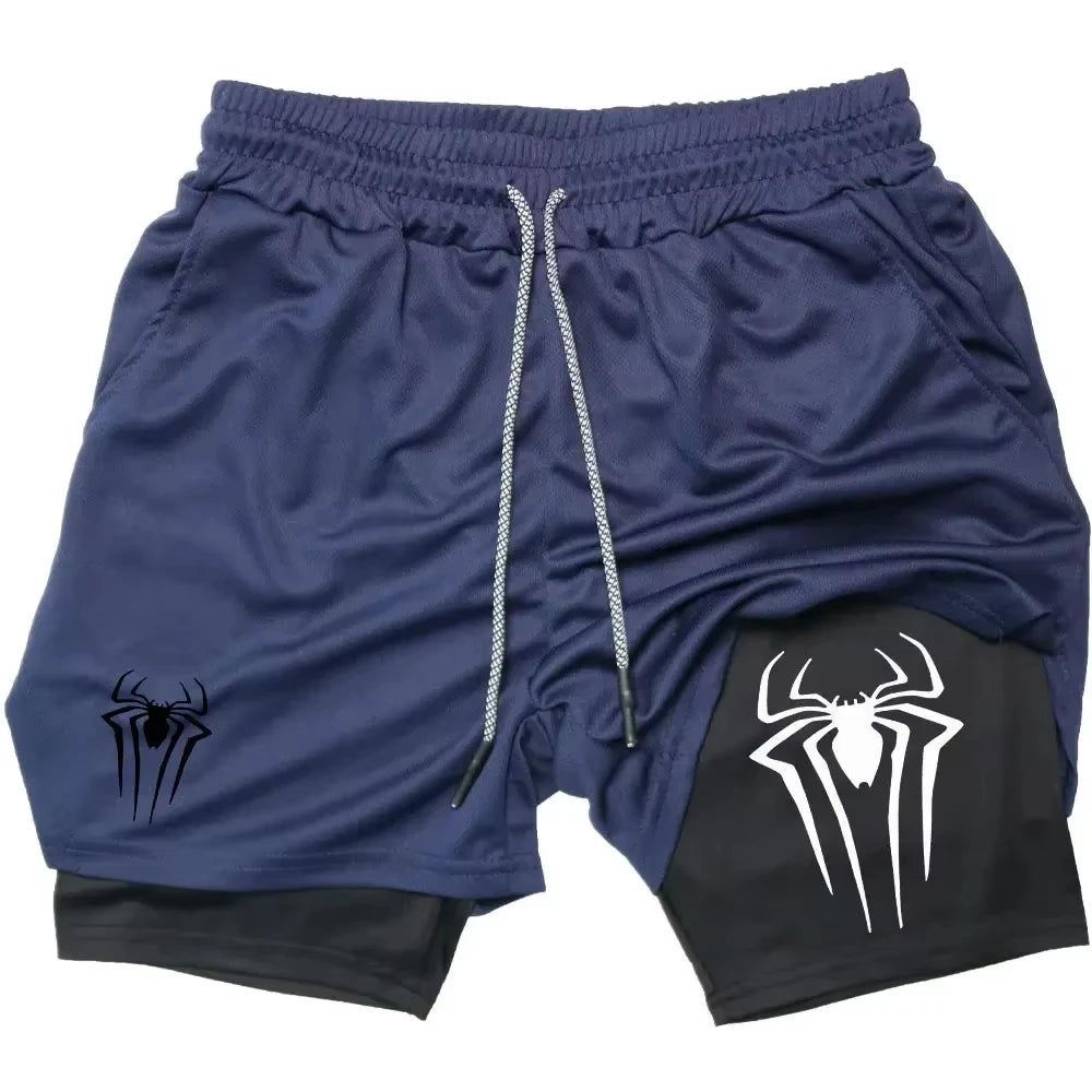 Men’s Spider Print 2-in-1 Compression Gym Shorts