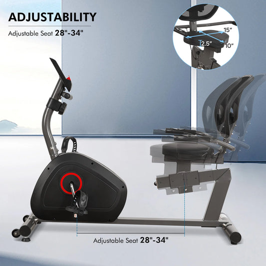 Recumbent exercise bike with 8 resistance levels and heart rate monitor