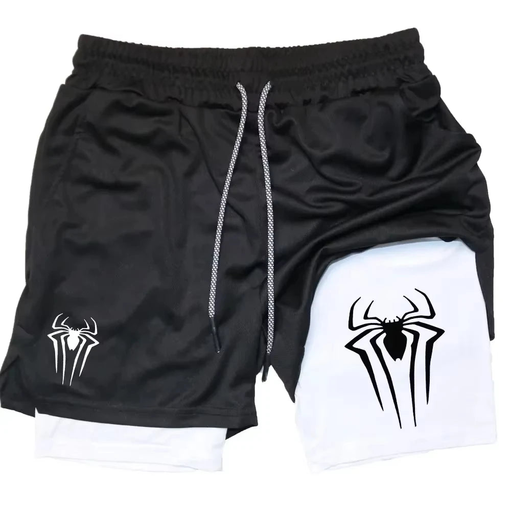 Men’s Spider Print 2-in-1 Compression Gym Shorts