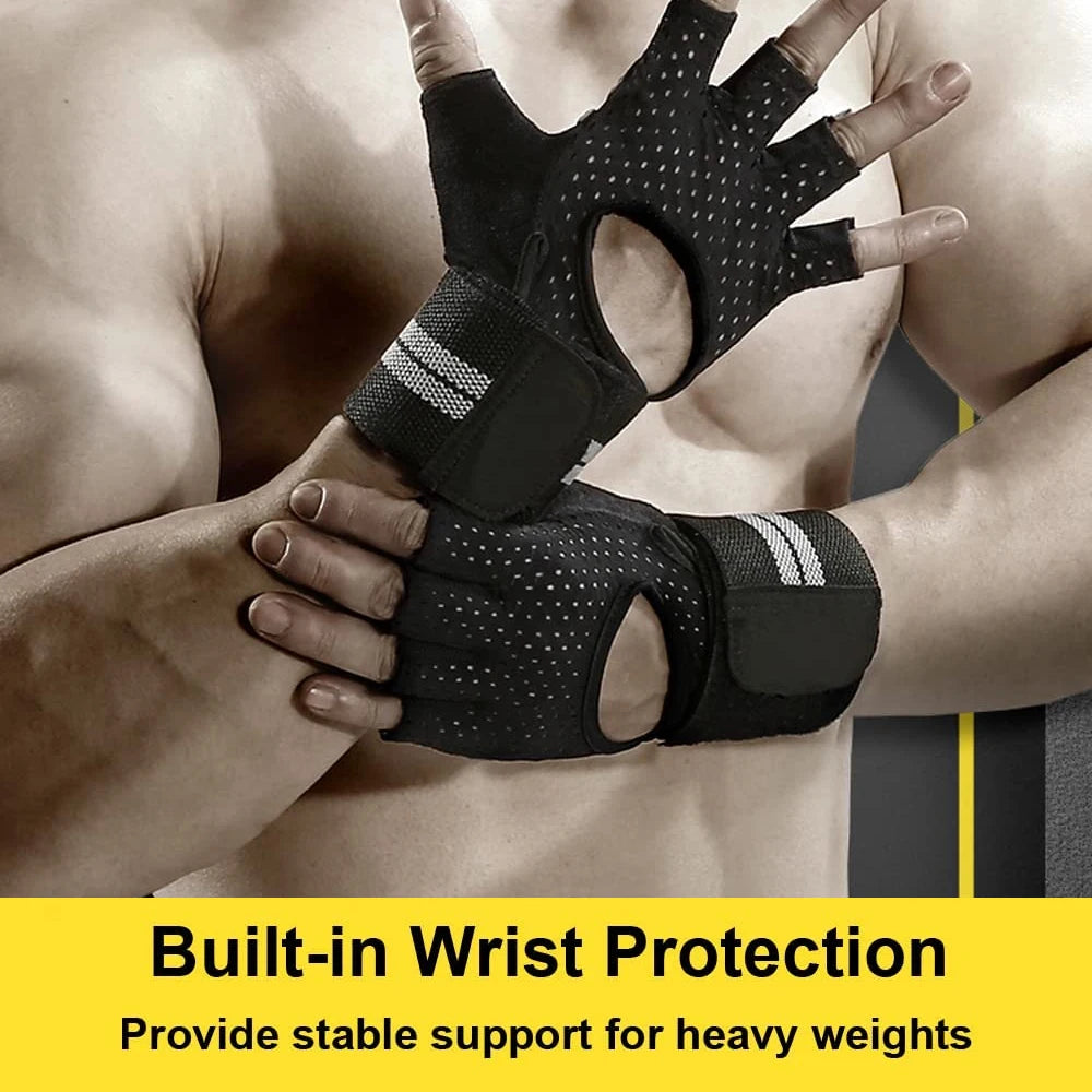 Weightlifting gloves with wrist support for gym, training, and crossfit