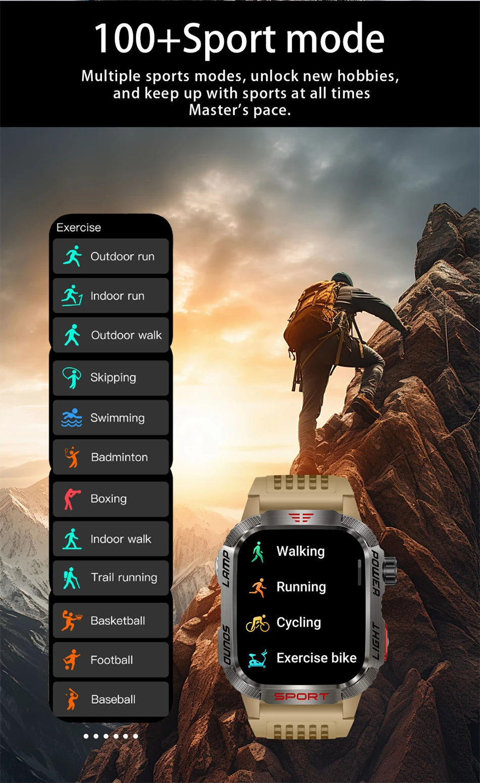 Military-style GPS smartwatch with flashlight, compass, and Bluetooth call – waterproof and outdoor-ready