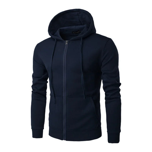 Men Long Sleeve Hoodie Zipper Closure