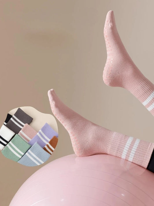 3 pairs of yoga socks, medium length socks, pure cotton anti slip silicone indoor fitness pilates, women's sports socks wholesal