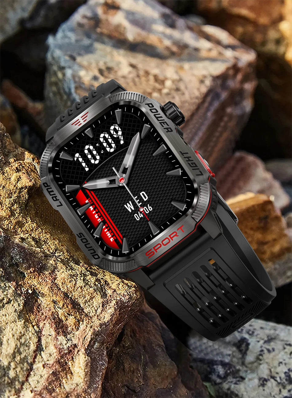 Military-style GPS smartwatch with flashlight, compass, and Bluetooth call – waterproof and outdoor-ready