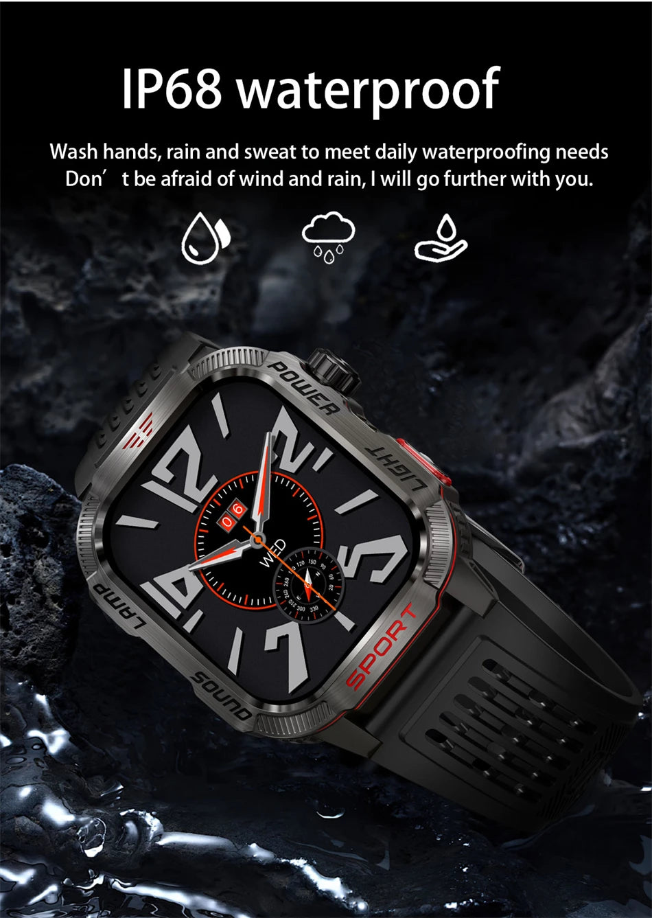 Military-style GPS smartwatch with flashlight, compass, and Bluetooth call – waterproof and outdoor-ready