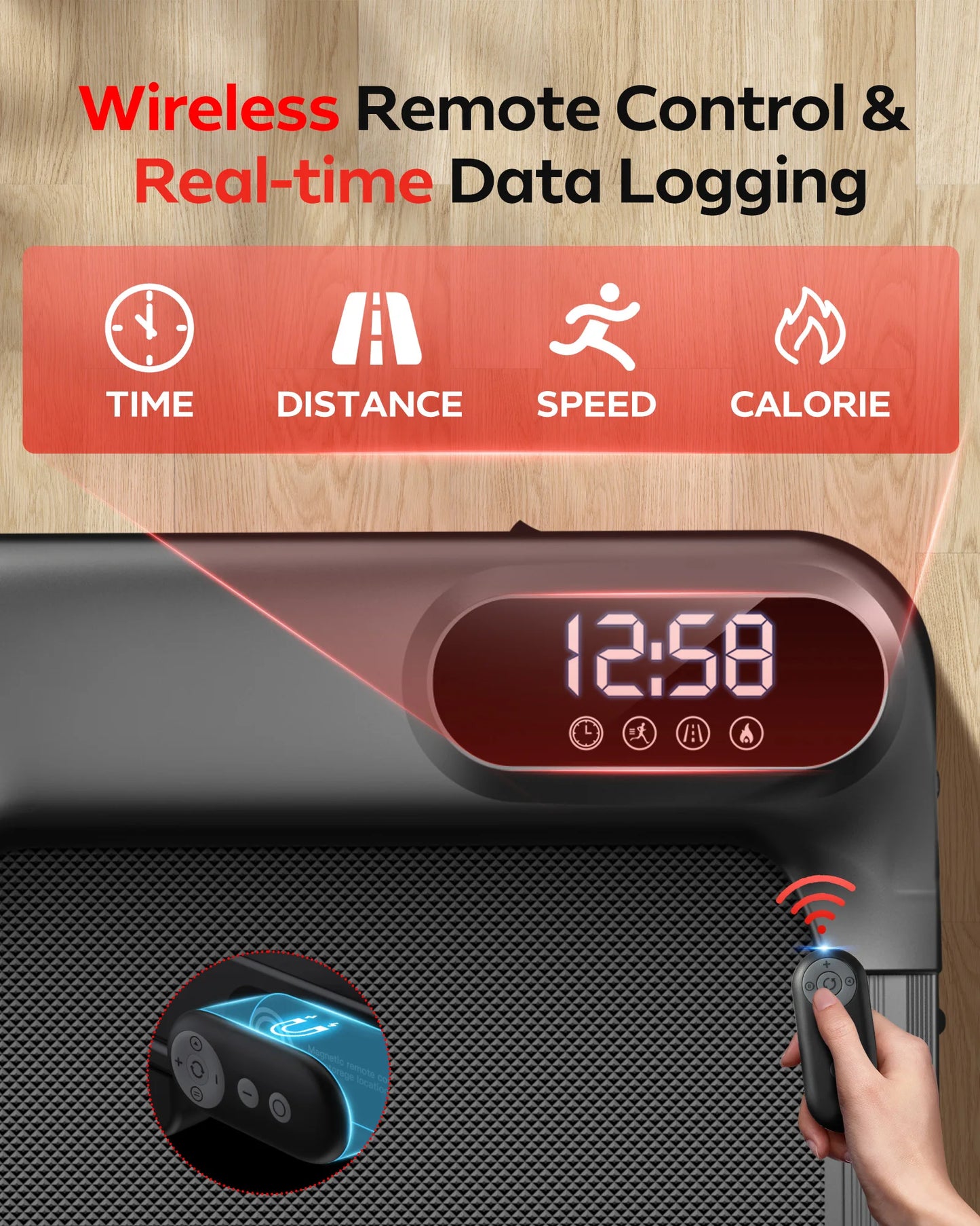Treadmill with incline, app, and remote control