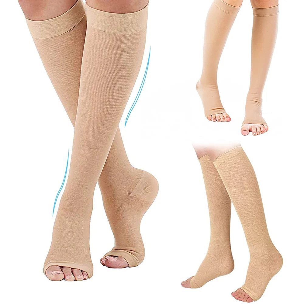 Compression toeless support socks S–XXL for varicose vein relief and circulation support
