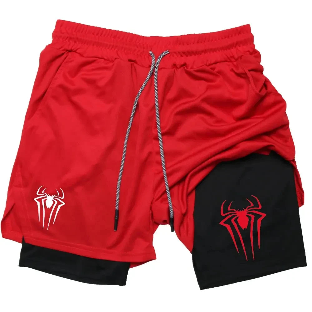 Men’s Spider Print 2-in-1 Compression Gym Shorts