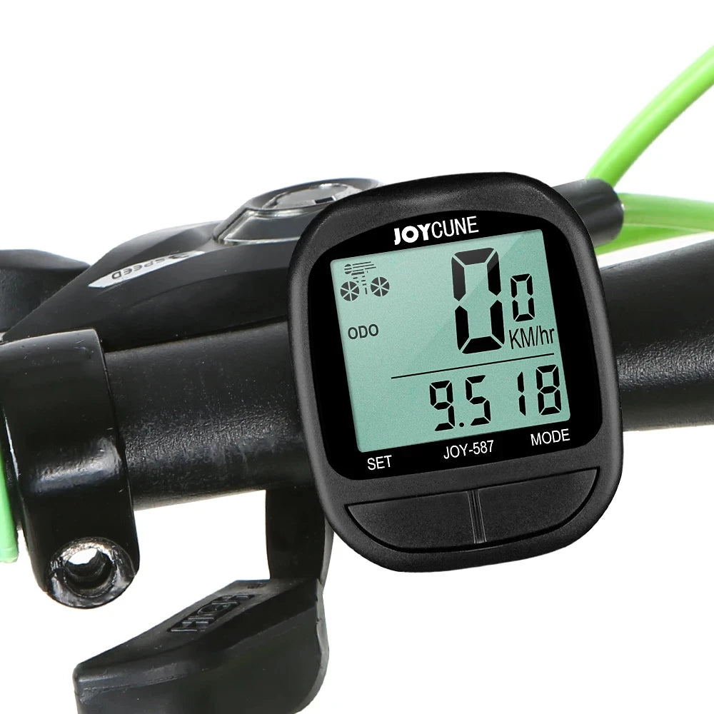 Waterproof wired bike computer with speedometer, odometer, and LED display