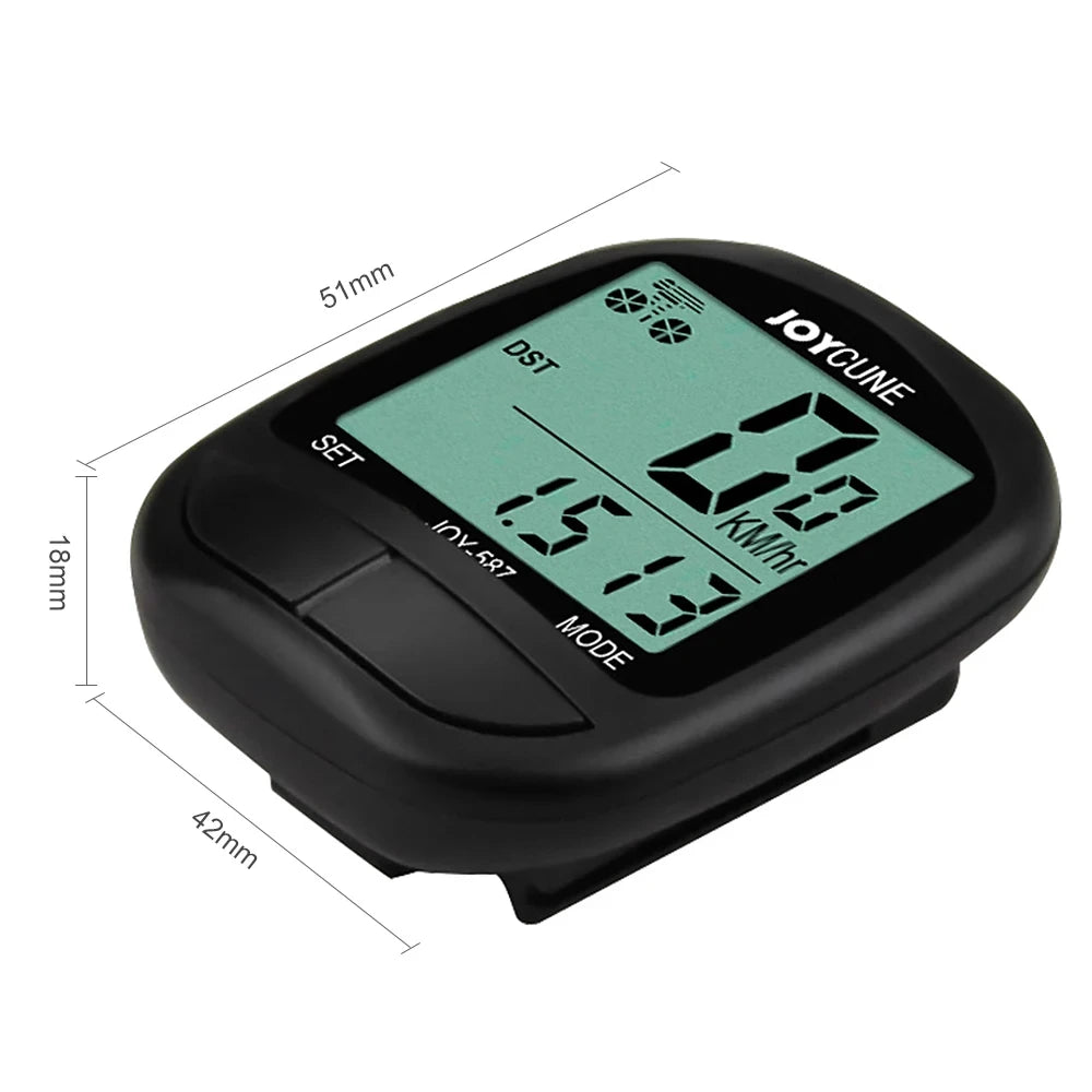 Waterproof wired bike computer with speedometer, odometer, and LED display