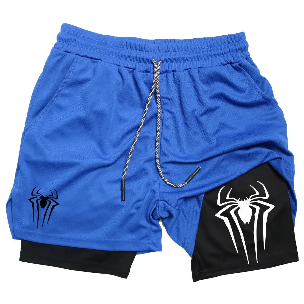 Men’s Spider Print 2-in-1 Compression Gym Shorts