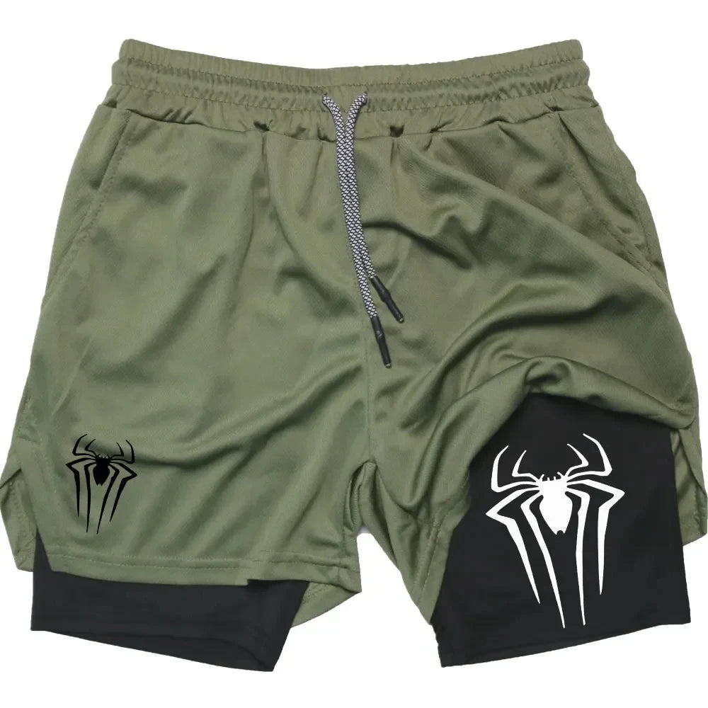 Men’s Spider Print 2-in-1 Compression Gym Shorts