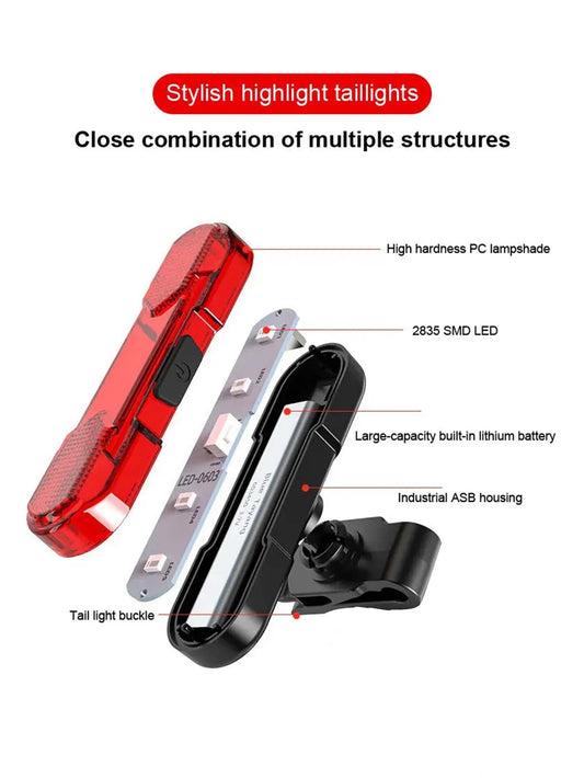 USB rechargeable waterproof LED bike tail light for safety and visibility