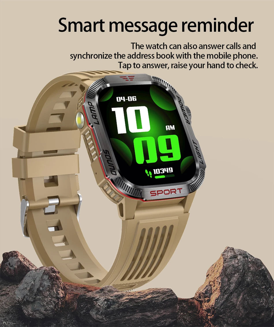 Military-style GPS smartwatch with flashlight, compass, and Bluetooth call – waterproof and outdoor-ready