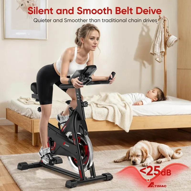 Silent belt drive stationary exercise bike for home with 300lb capacity