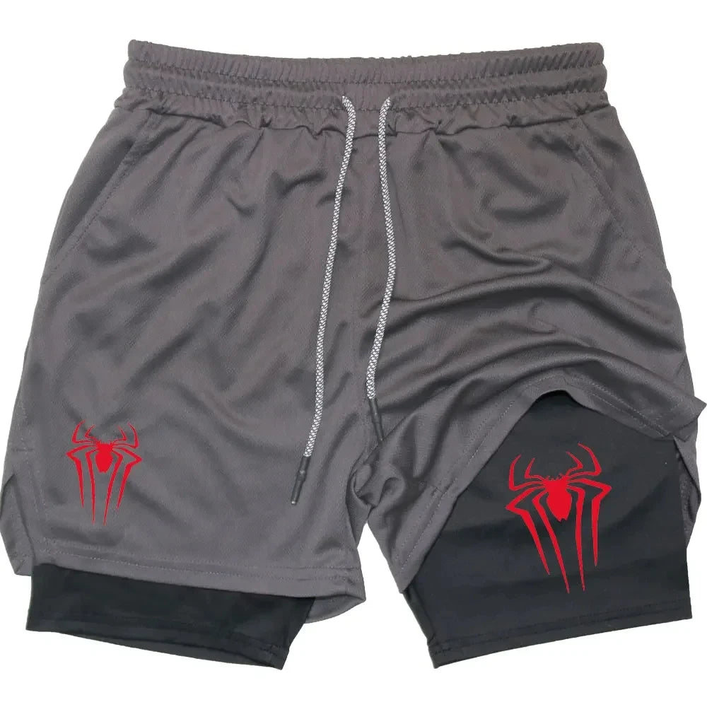Men’s Spider Print 2-in-1 Compression Gym Shorts