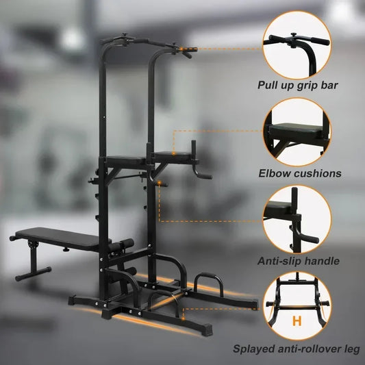 Power Tower Dip Station with Bench & Pull-Up Bar