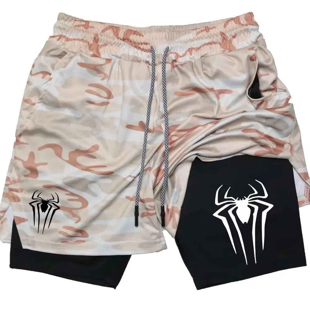 Men’s Spider Print 2-in-1 Compression Gym Shorts