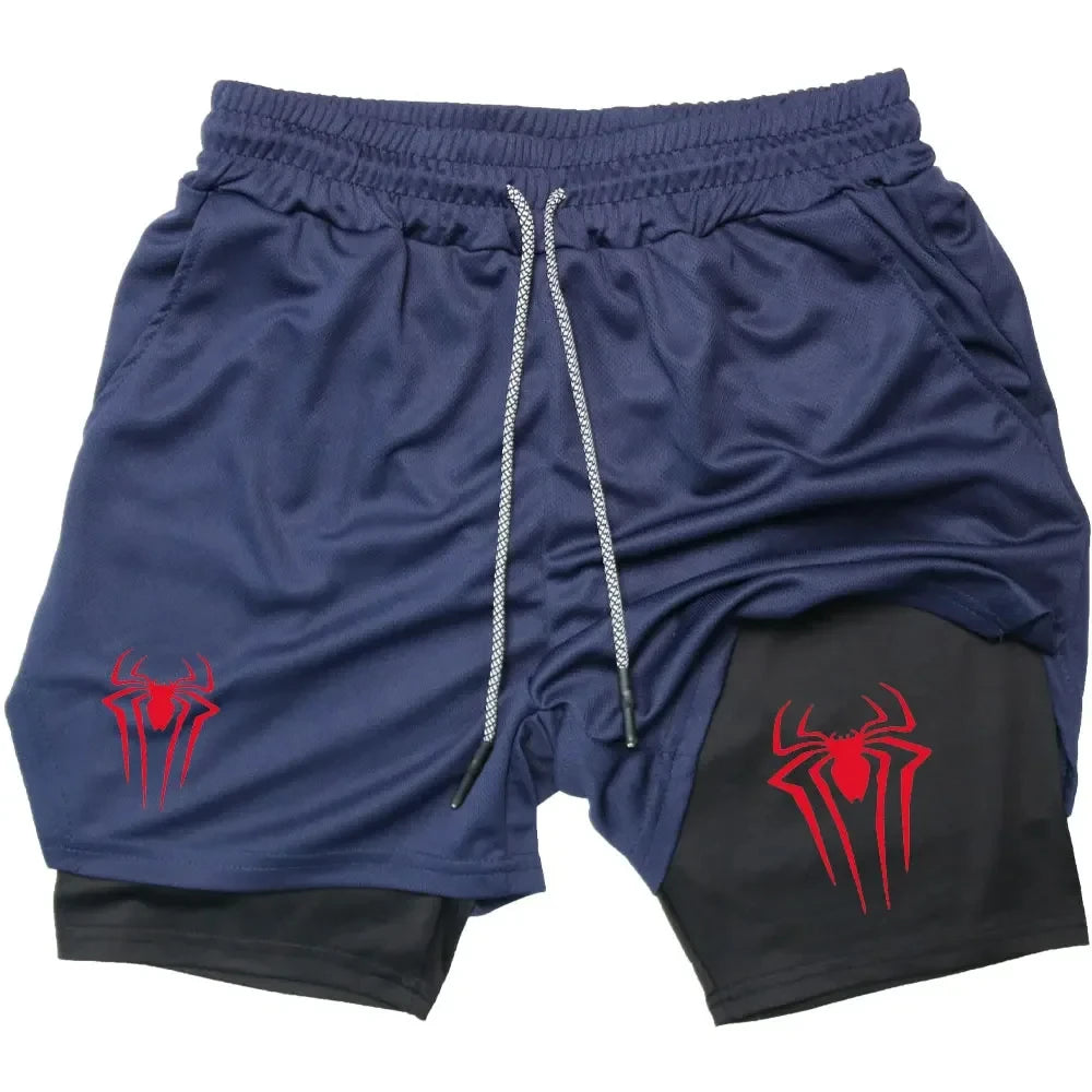 Men’s Spider Print 2-in-1 Compression Gym Shorts