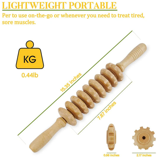 Wooden massage roller for trigger point and cellulite relief