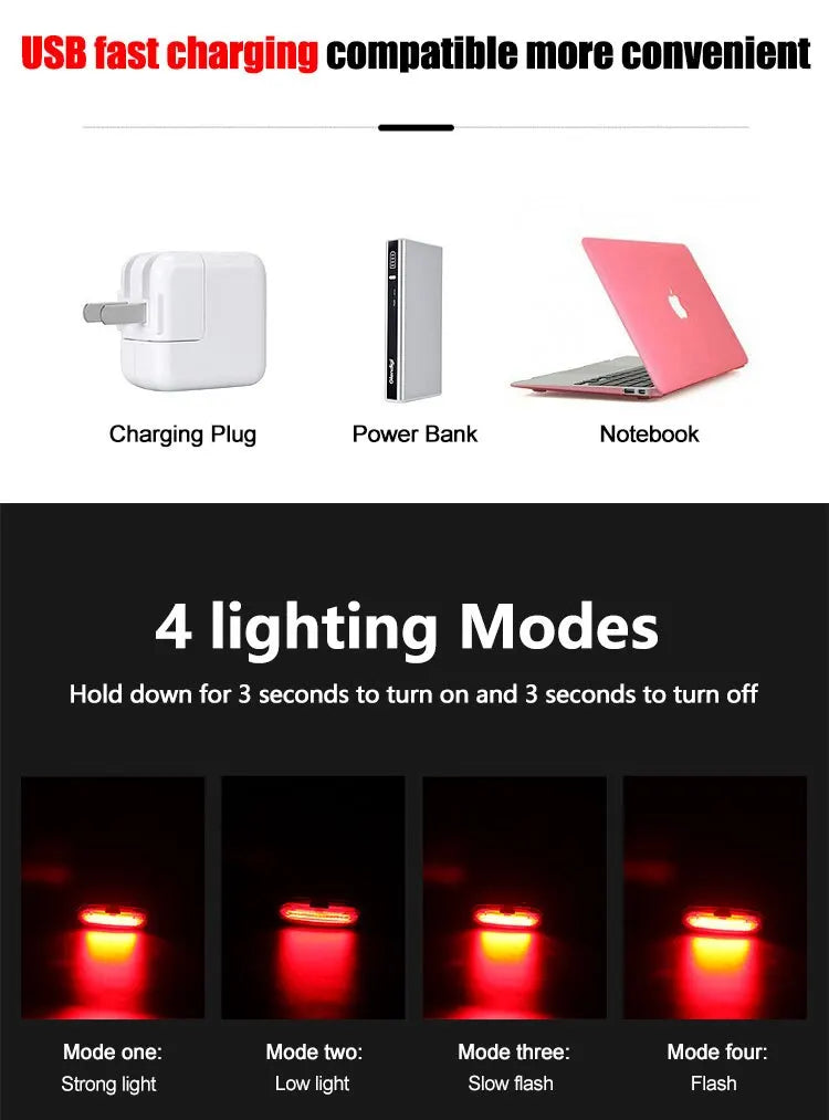 Bicycle Bike Rear Light USB Rechargeable