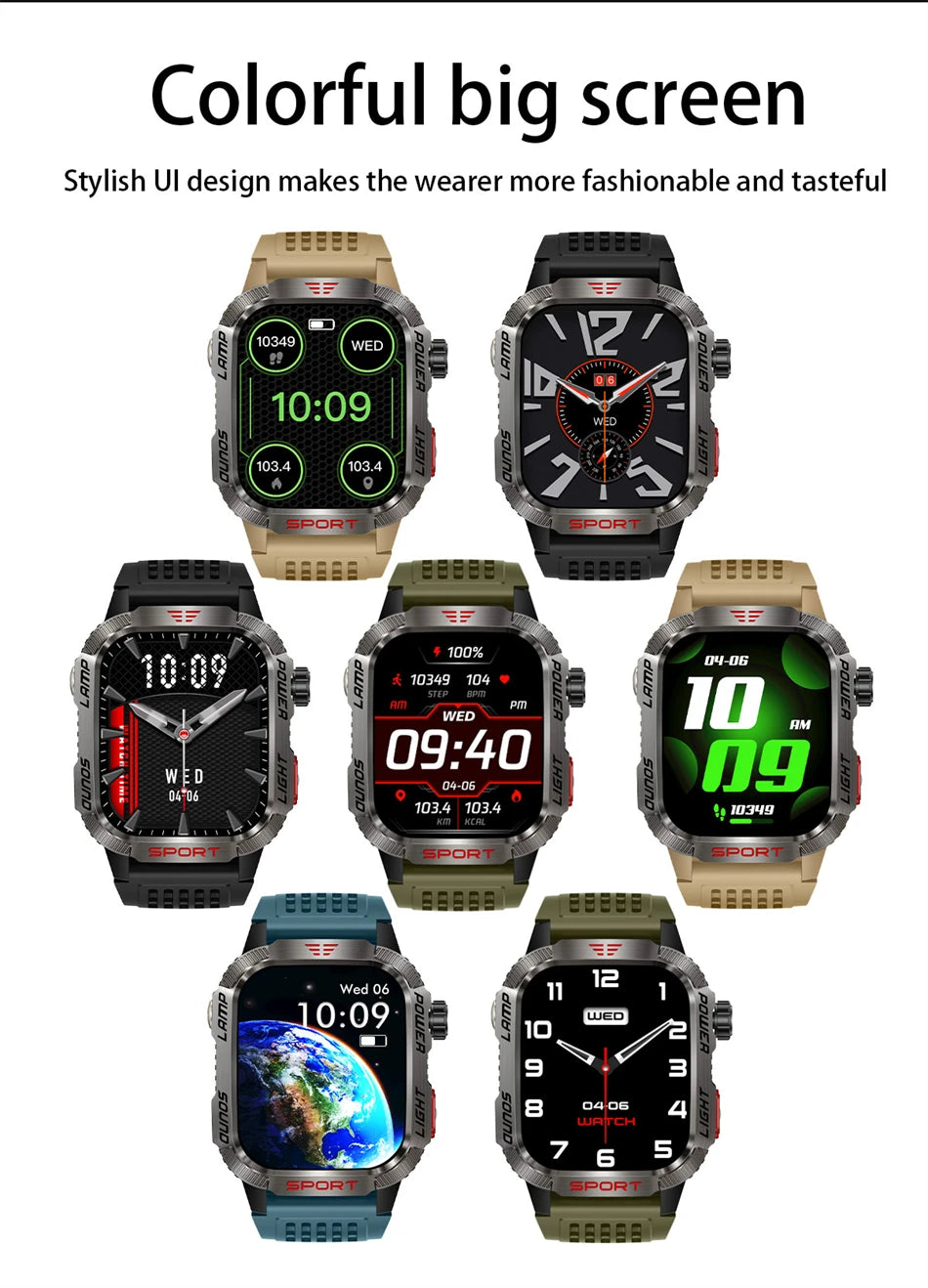 Military-style GPS smartwatch with flashlight, compass, and Bluetooth call – waterproof and outdoor-ready