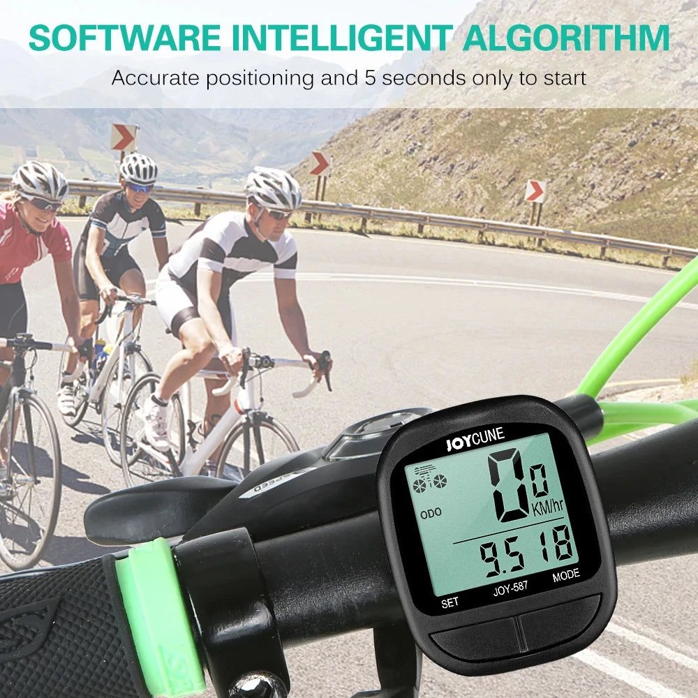 Waterproof wired bike computer with speedometer, odometer, and LED display