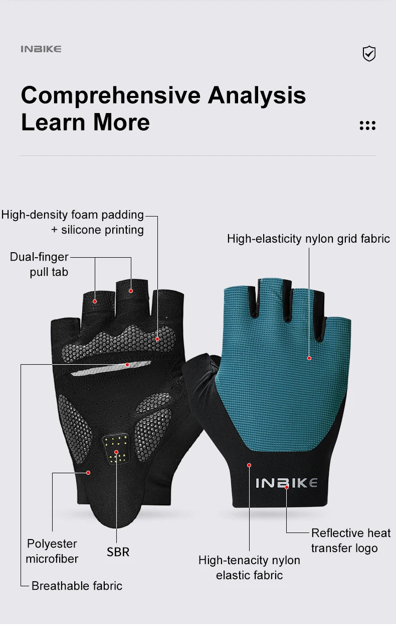 INBIKE half-finger cycling gloves with shock absorption and breathable design