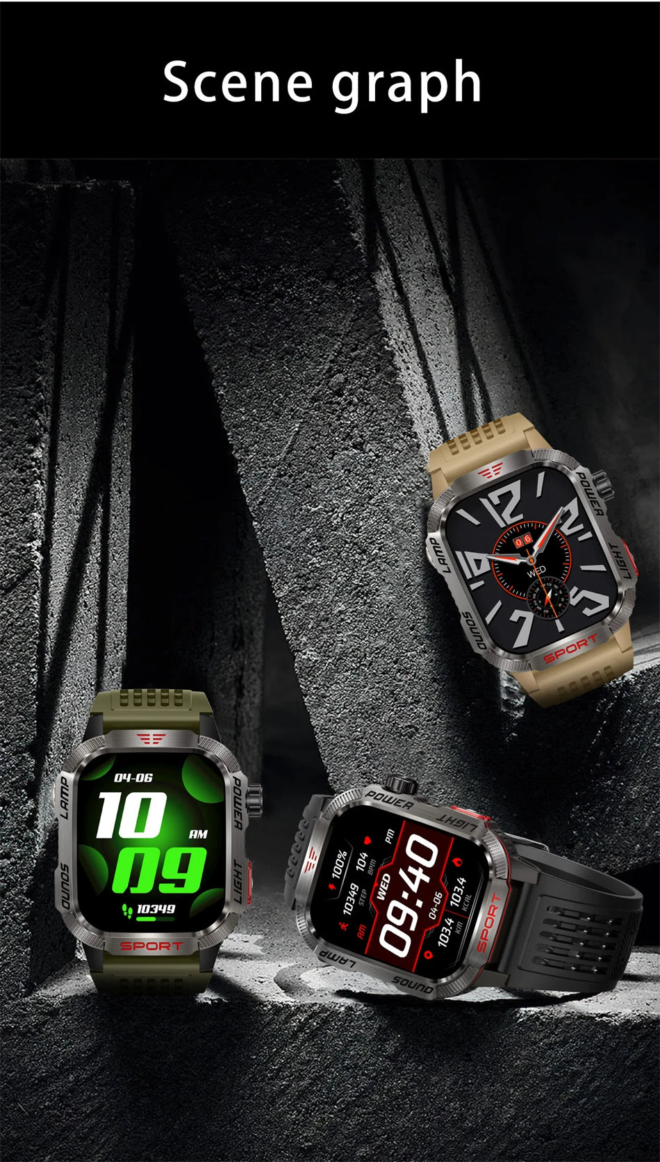 Military-style GPS smartwatch with flashlight, compass, and Bluetooth call – waterproof and outdoor-ready