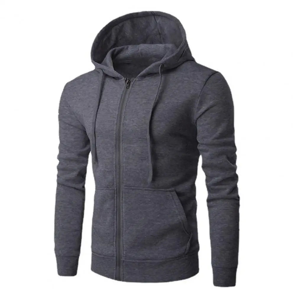 Men Long Sleeve Hoodie Zipper Closure