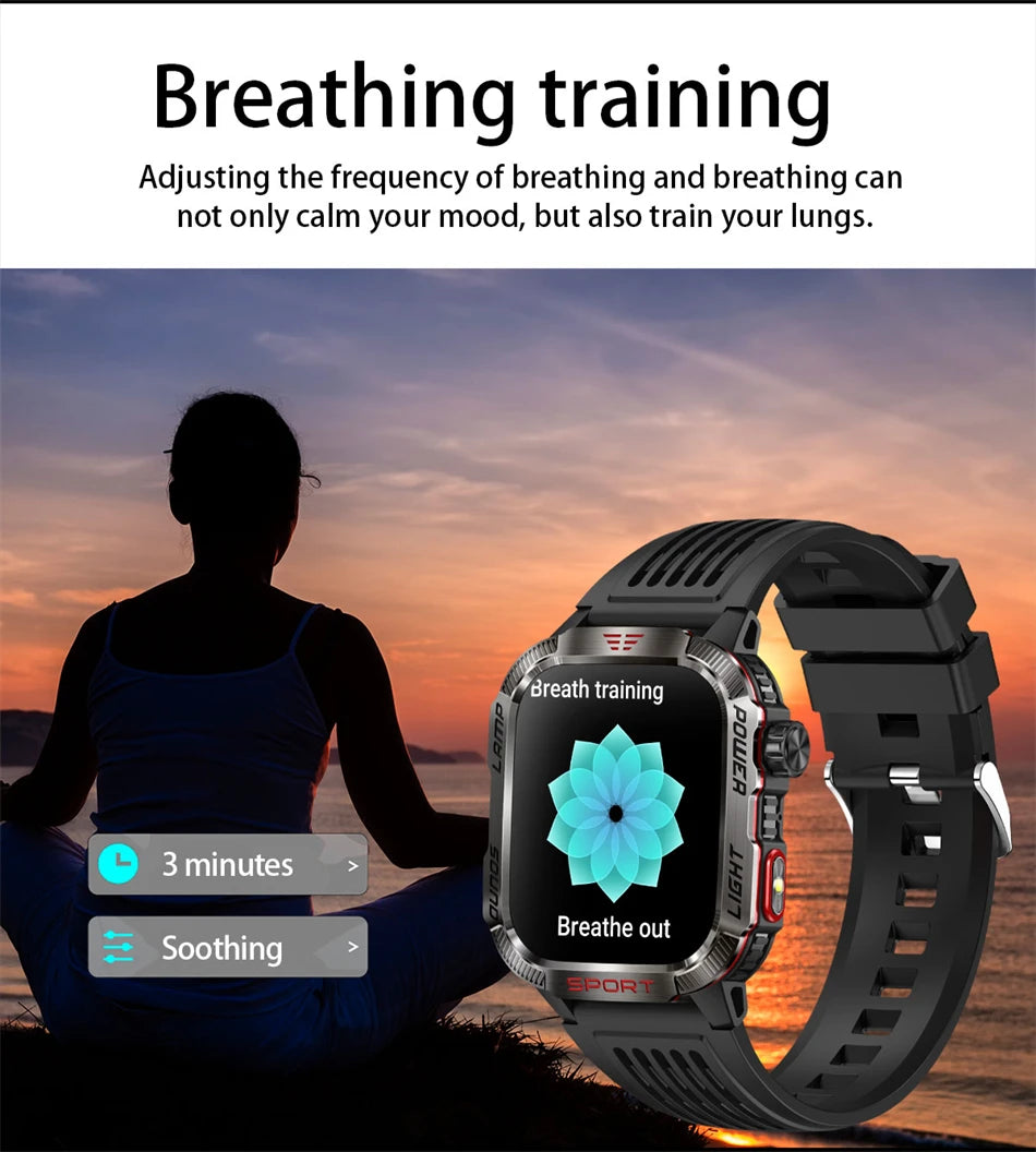 Military-style GPS smartwatch with flashlight, compass, and Bluetooth call – waterproof and outdoor-ready