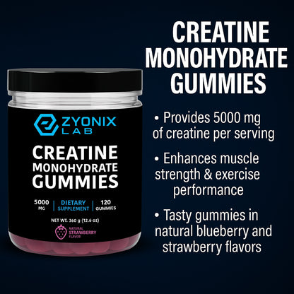 Creatine Monohydrate Gummies 5000 mg for Men & Women Strawberry Flavor