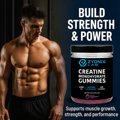 Creatine Monohydrate Gummies 5000 mg for Men & Women Strawberry Flavor