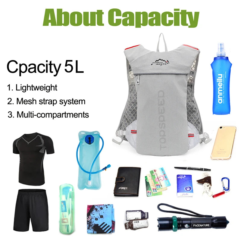 5L ultralight hydration running vest with 500ml bottle for trail and marathon