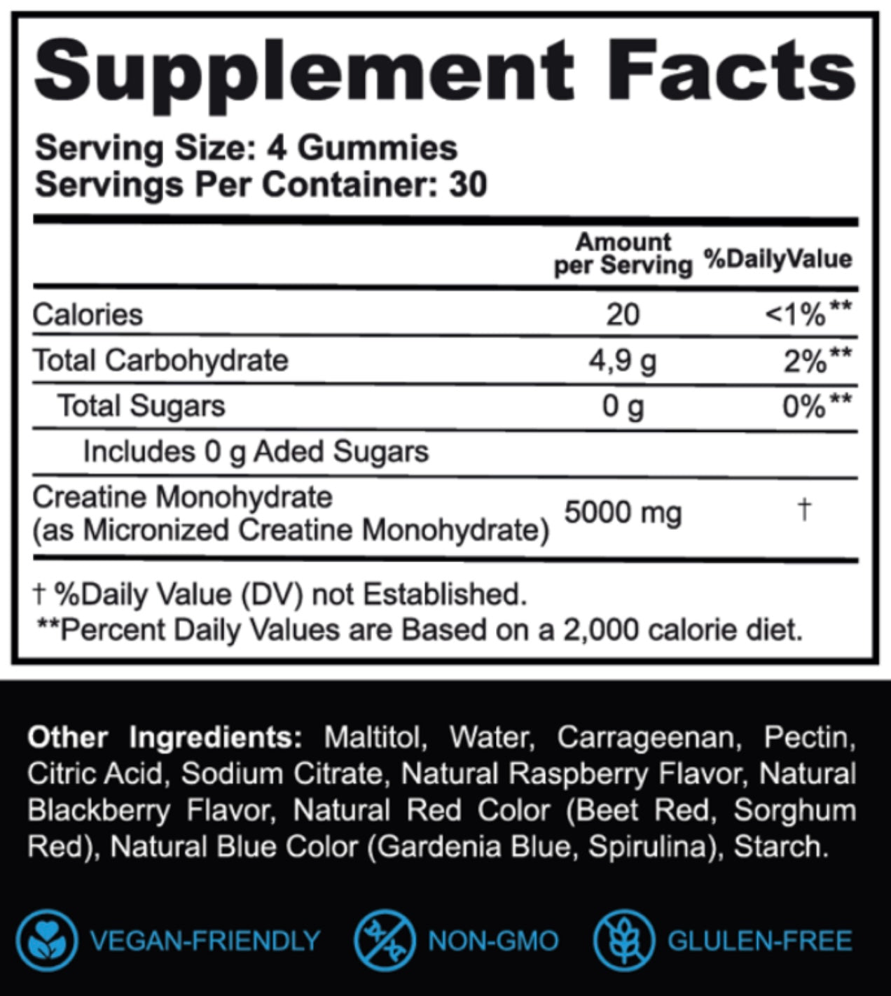 Creatine Monohydrate Gummies 5000 mg for Men & Women Strawberry Flavor