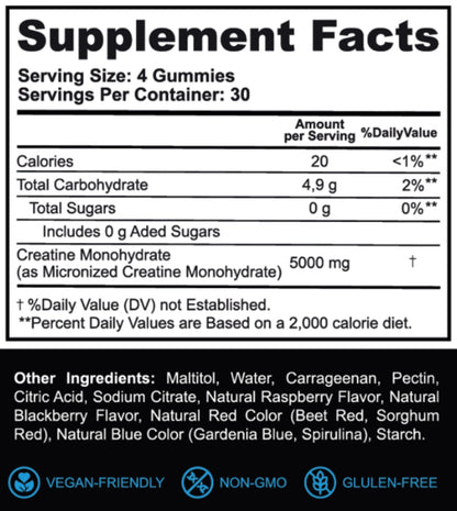 Creatine Monohydrate Gummies 5000 mg for Men & Women Strawberry Flavor