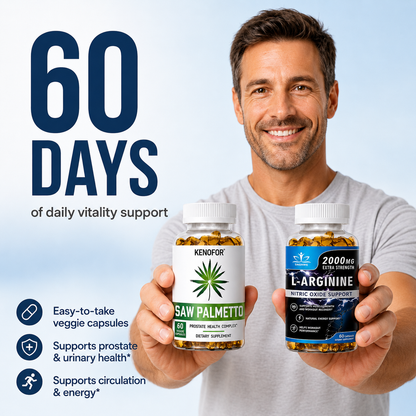 Saw Palmetto + L‑Arginine Men’s Vitality Bundle – Prostate Health, Nitric Oxide & Energy Support, 2×60 Capsules