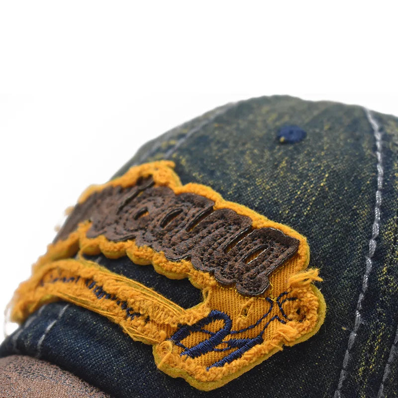 Embroidered Denim Snapback Baseball Cap