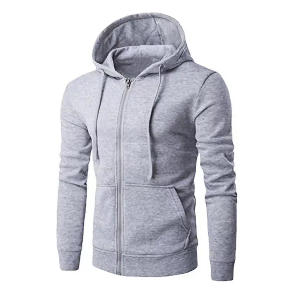 Men Long Sleeve Hoodie Zipper Closure